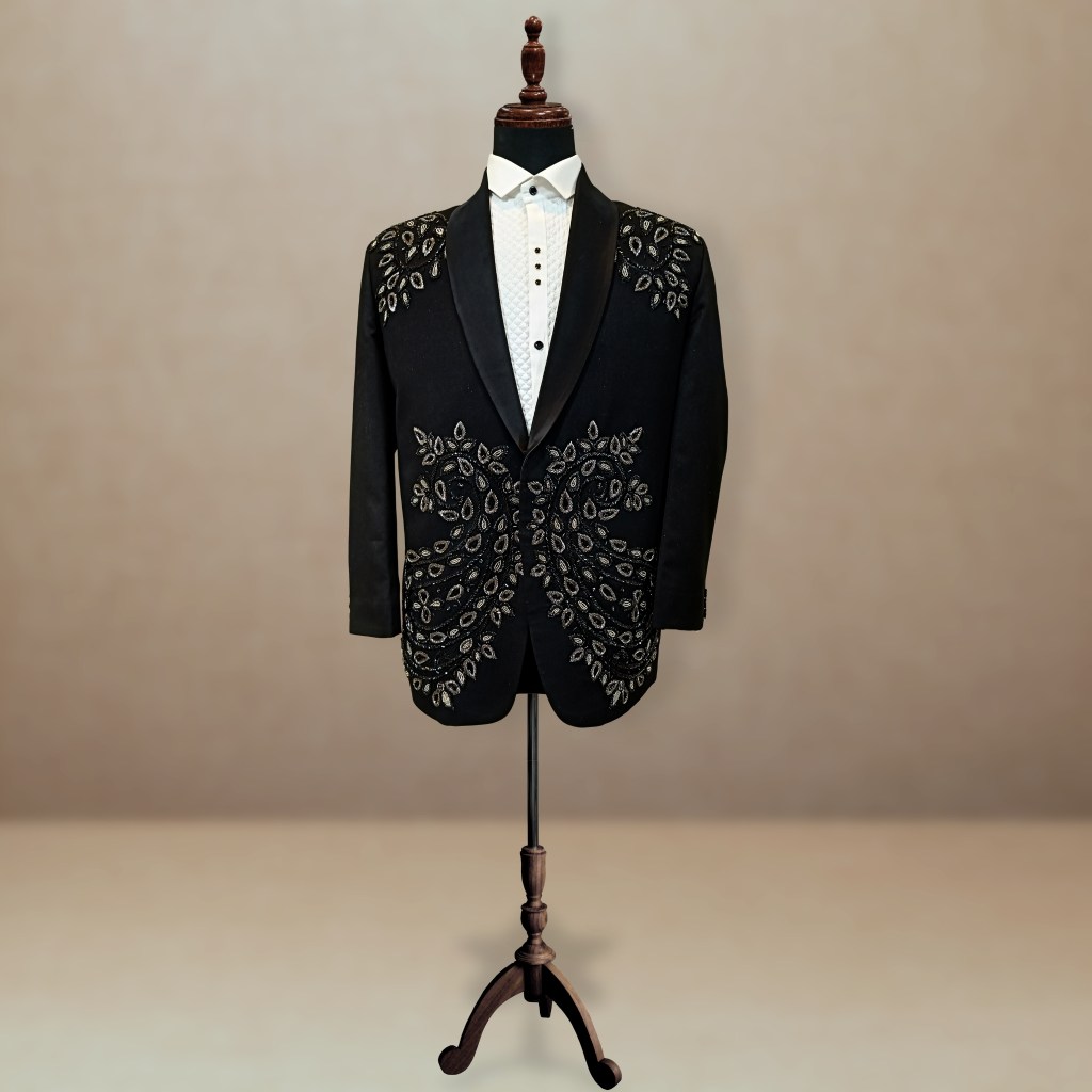 Black Paisley Embroidered Velvet Tuxedo